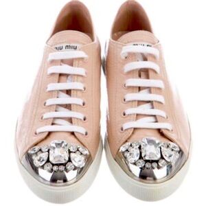NWT MIU MIU Leather Crystal Embellishments Sneakers. Size 39 (8.5)